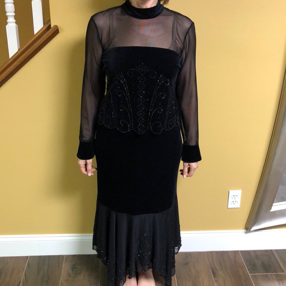 Vintage two piece velvet and mesh dress